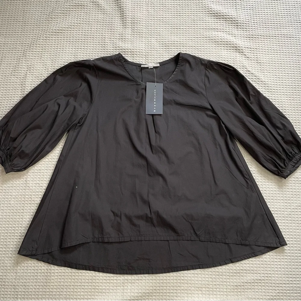New Bryn Walker Lucinda Blouse Top XXS Womens Black Organic Cotton Poplin - Picture 1 of 8
